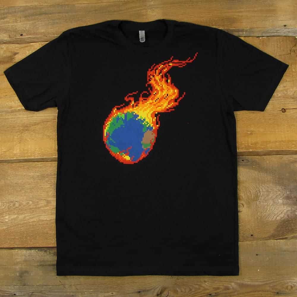 Pixel Art Burning Earth T Shirt