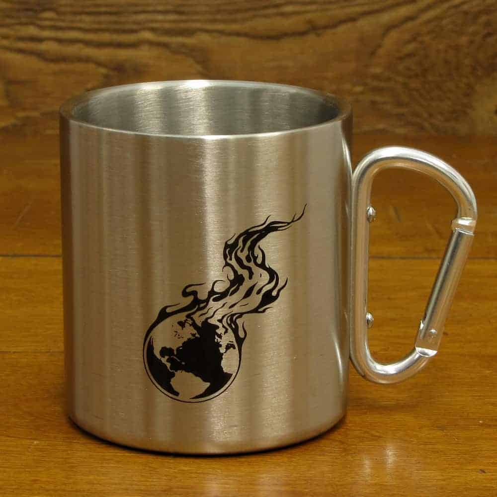 Metal Carabiner Mug - Burning Earth Logo